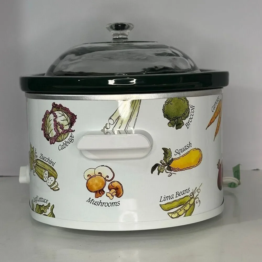 Vintage Rival Crockpot Stoneware Slow cooker Oval Vegetable Design Model 3755 5.